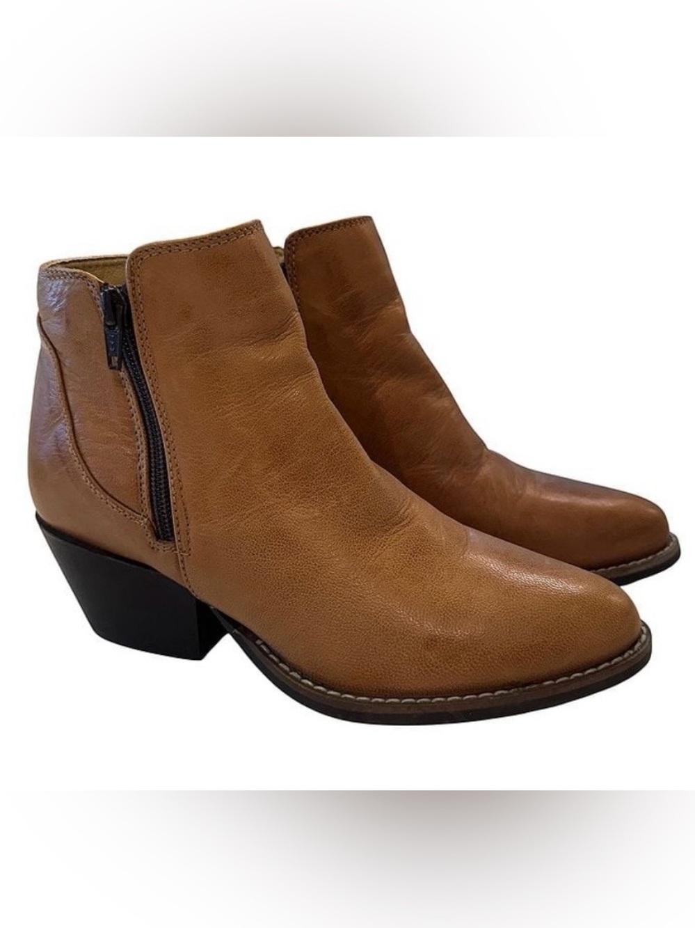 Leather Western Cowboy Ankle Boots Tan Women’s 6 Smoky Mountain Side Zip